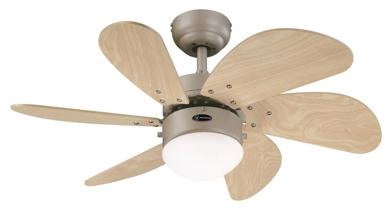 Westinghouse Ceiling Fans 78158 Turbo Swirl One 76 cm Six Indoor Ceiling Fan, Opal Frosted Glass, wood, Titanium Finish with Light Maple Blades