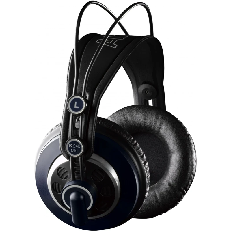 AKG K240 MKII Professional Semi-Open Over-Ear Studio Headphones, Self Adjusting Headband, High Performance Design, 3mm and 1/4" adapters - Black and Blue