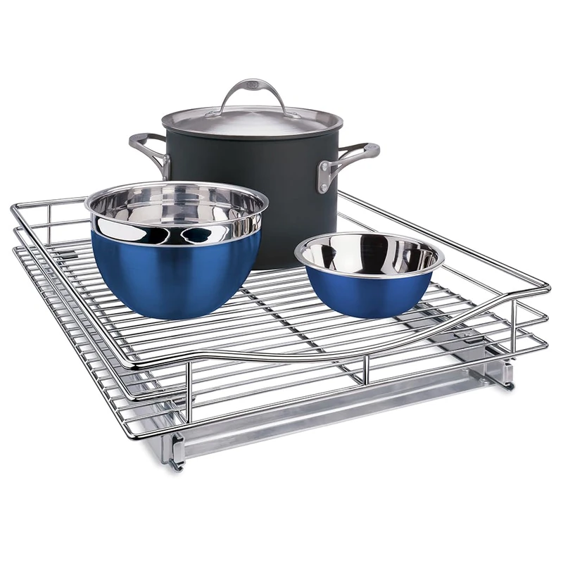 Lynk Pull Out Under Cabinet Sliding Shelf, Metal, Chrome, 17" W x 21" D