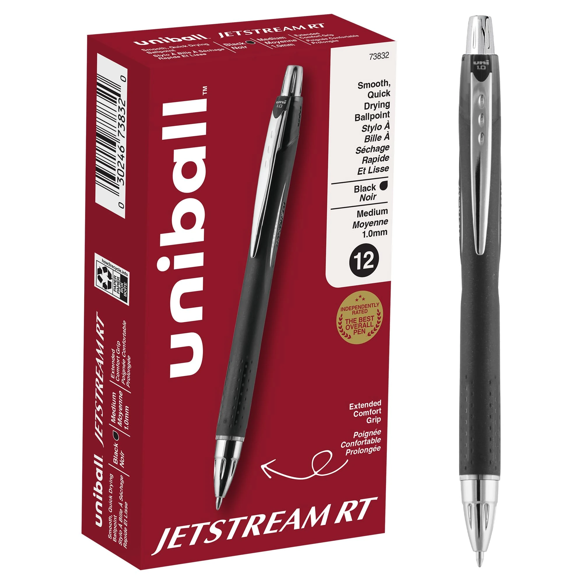 uni-ball Jetstream RT 12 Pack, 1.0mm Bold Black, Wirecutter Best Pen, School Pens, Ballpoint Ink Pens - School Supplies, Ballpoint Pen, Colored Pens, Smooth Writing Pens