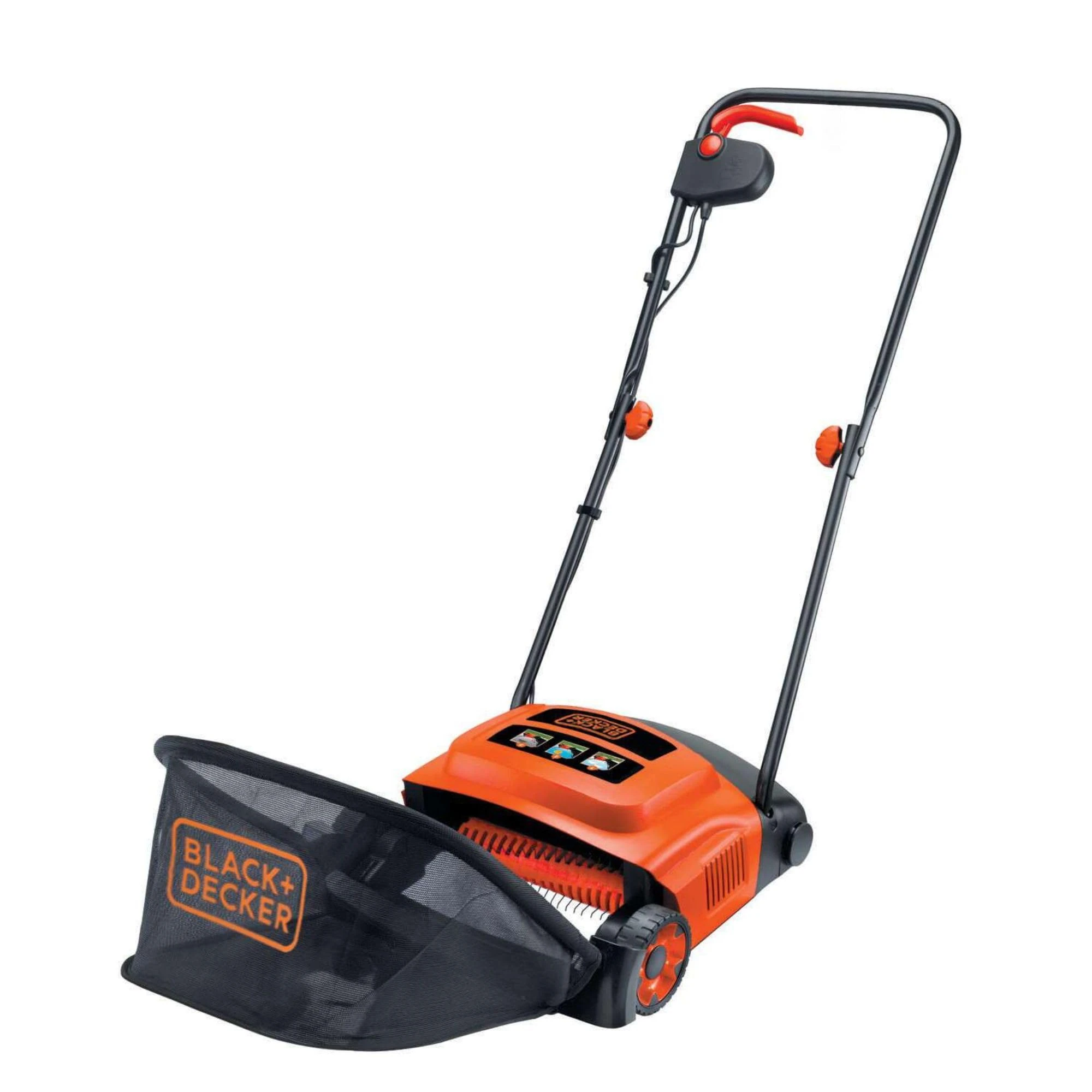 BLACK+DECKER Lawn Raker, 600W, Adjustable Height Scarifier with Large Capacity Front Loading Grass Box, GD300-GB