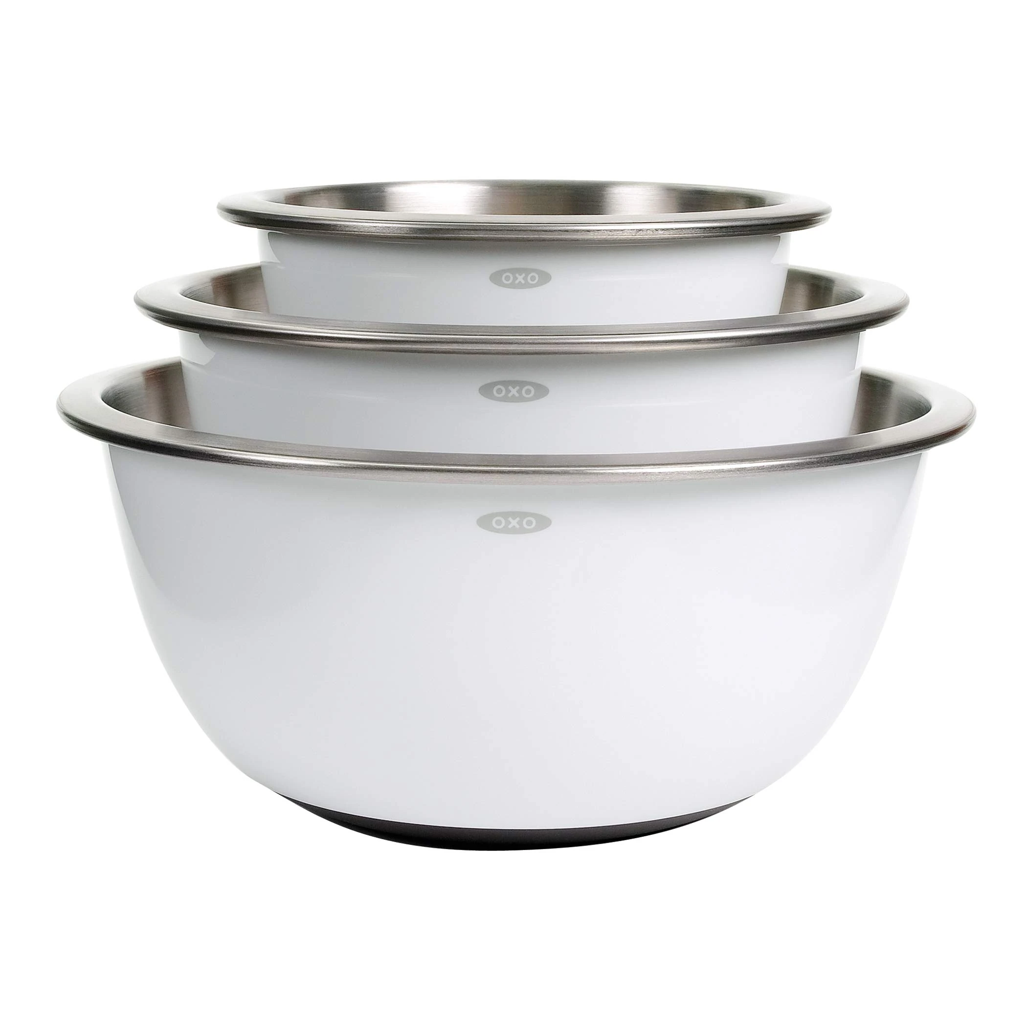 DevaCurl 2 OXO Good Grips 3-Piece Stainless-Steel Mixing Bowl Set, White, 18/8 Stainless Steel