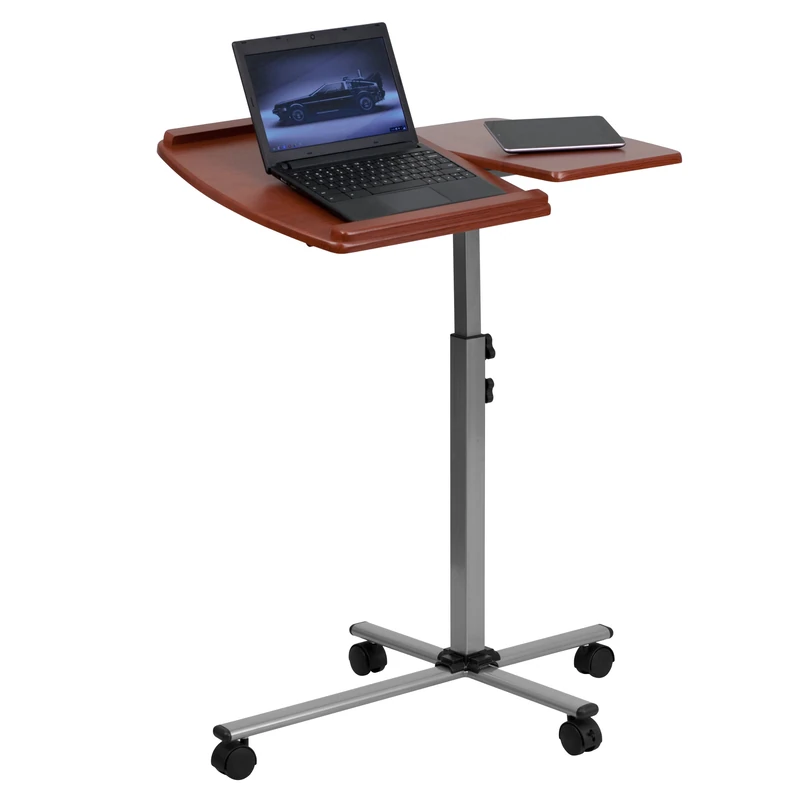 Flash Furniture Dunbar Angle and Height Adjustable Mobile Laptop Computer Table with Cherry Top