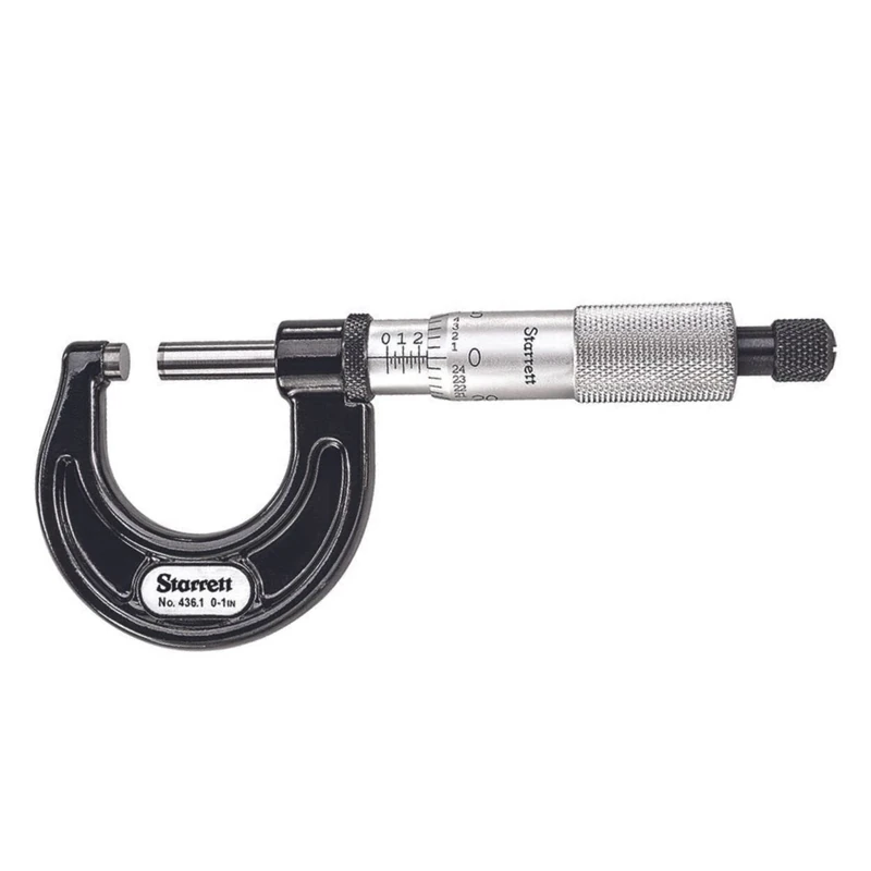 Starrett 436.1XRL-1 Outside Micrometre, Ratchet Stop, Lock Nut, Carbide Faces, 0-1" Range, 0.001" Graduation