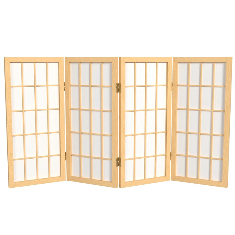 2 ft. Short Desktop Window Pane Shoji Screen - Natural - 4 Panels