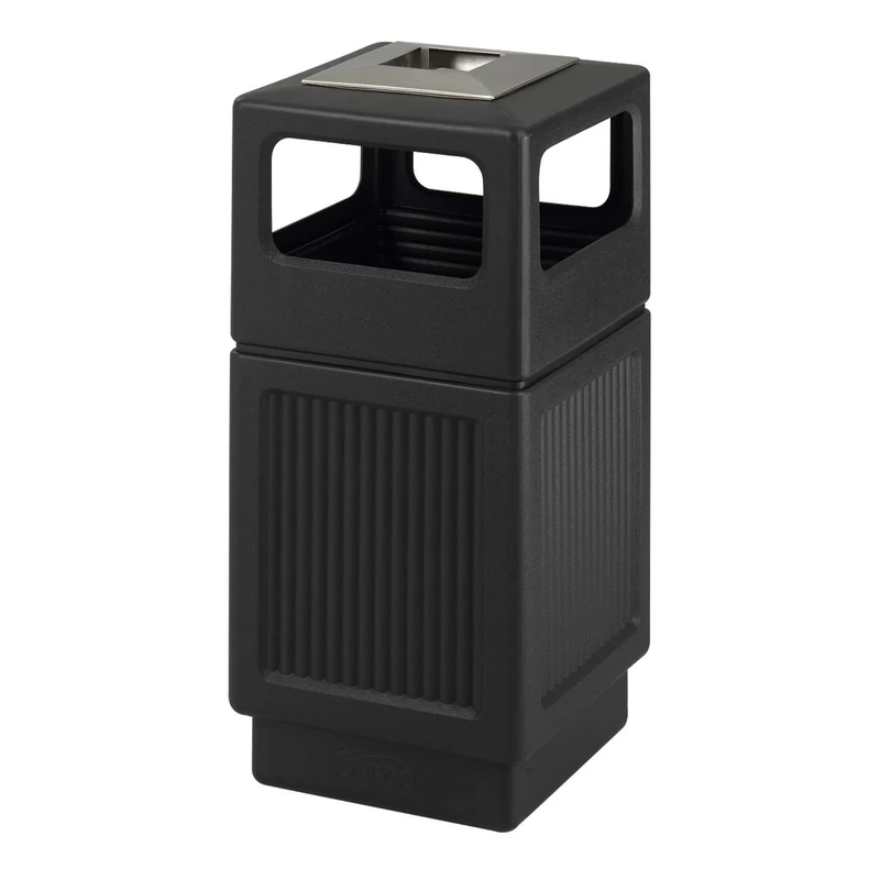 Safco 9477BL Canmeleon Ash/Trash Receptacle, Square, Polyethylene, 38 gal, Textured Black