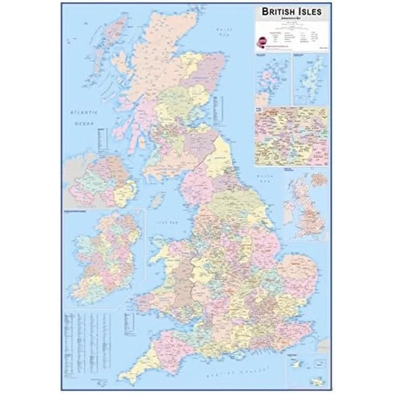 Bi-Office British Isles Administrative Map, Unframed, Rolled, Laminated, 117,5 x 87,5 cm