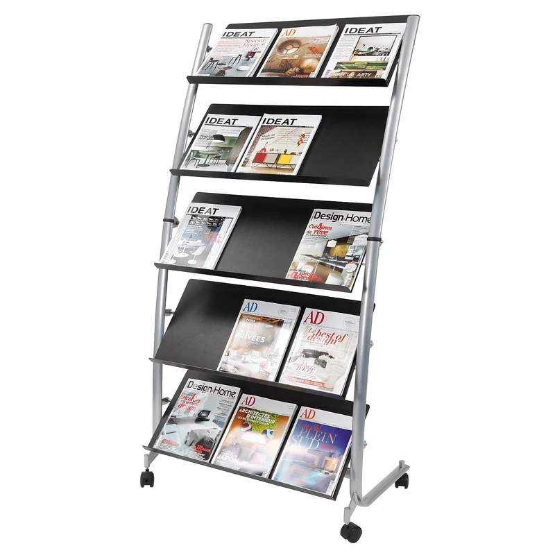 ALBA Large Mobile Literature Display Stand with 5 Shelves - Black, DD5GM - Image 1