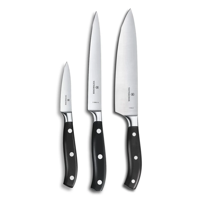 Victorinox Grand Maître Chef's-Set, 3 Pieces, Straight Edge, Extra Sharp, Robust Plastic Handle, Black