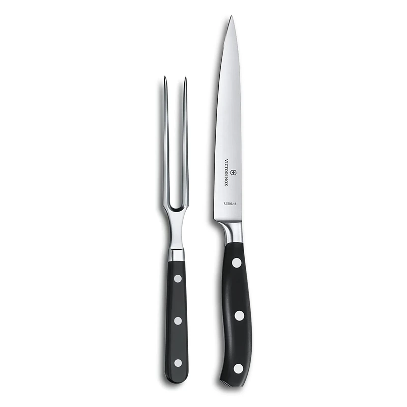 Victorinox Grand Maître Carving set, 2 pcs., Forged Knife, Extra Sharp Blade, 20 cm, Dishwasher Safe, Black