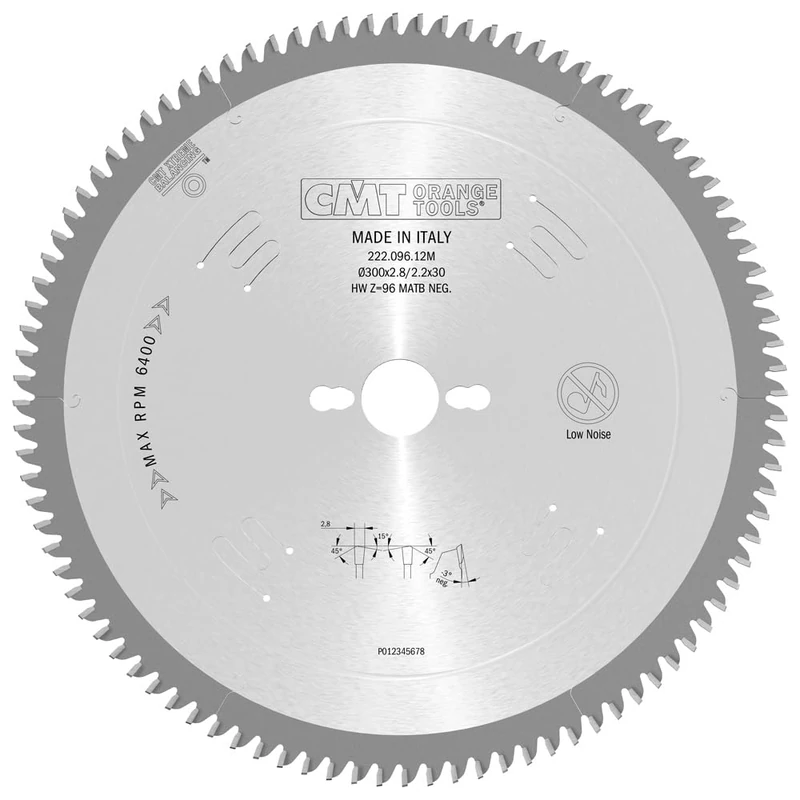 CMT 222.096.12 - Saw Blade for Plexiglass and Plastics D=300X2.8X30 Z=96 Matb