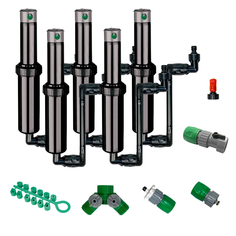 Quick-Snap QSK-74 In-Ground 5-Inch Pop-Up Adjustable Sprinkler 5-Pack With Quick Hose Connectors And Splitters