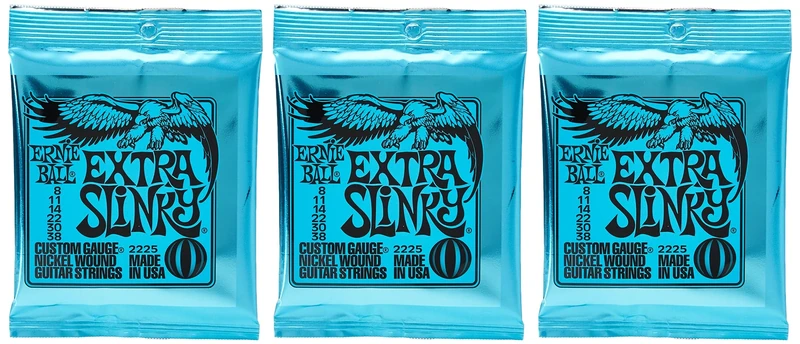 Ernie Ball Extra Slinky Nickel Wound Sets, .008 - .038, Bundle of 3 Sets