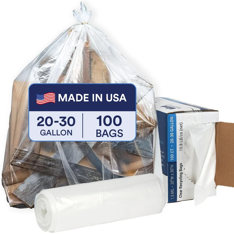 Plasticplace Clear 25-30 Gallon Trash Bags, 30" x 36",1.5 Mil, 100/Case - Image 1