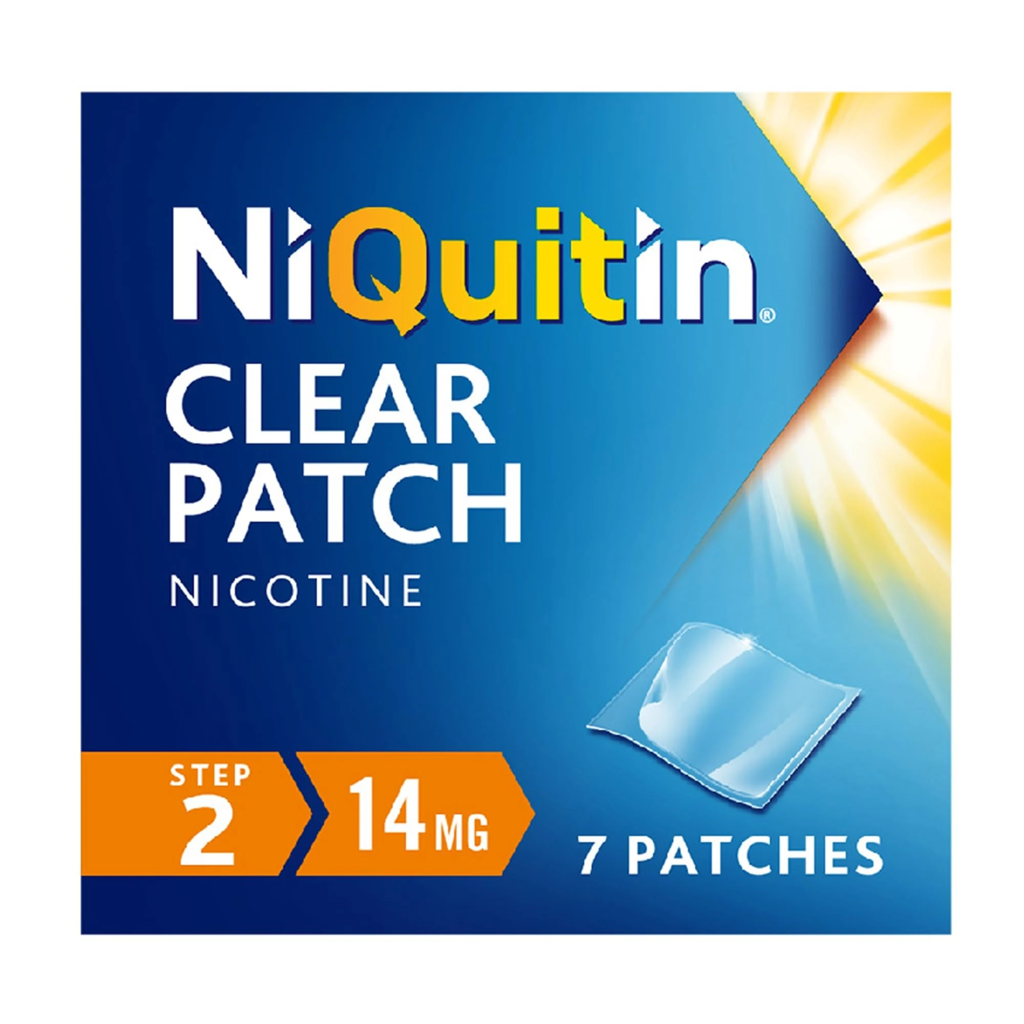 NiQuitin 14 mg Nicotine Patch - Step 2 - Stop Smoking Aid Therapy - 7 Clear Patches for 1 Weeks Treatment - 24h Craving Control - Invisible Nicotine Patches, White, 7 Count (Pack of 1)