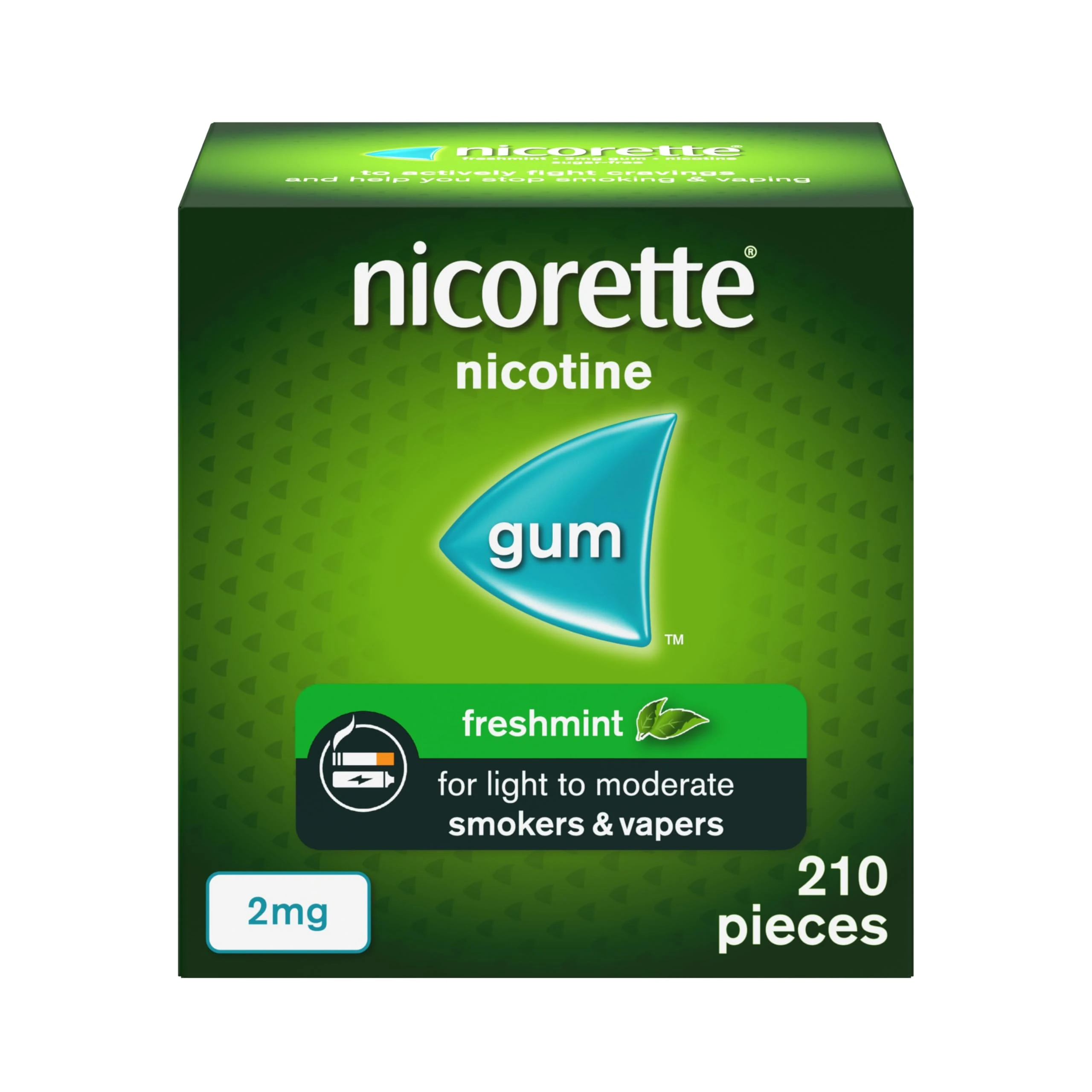 Nicorette Freshmint 2mg Gum (210 Pieces), Discreet Stop Smoking and Stop Vaping Aid to Help you Quit For Good, Tackle Cravings and Withdrawal Symptoms, Freshmint Nicotine Gum (Quit Smoking or Vaping)