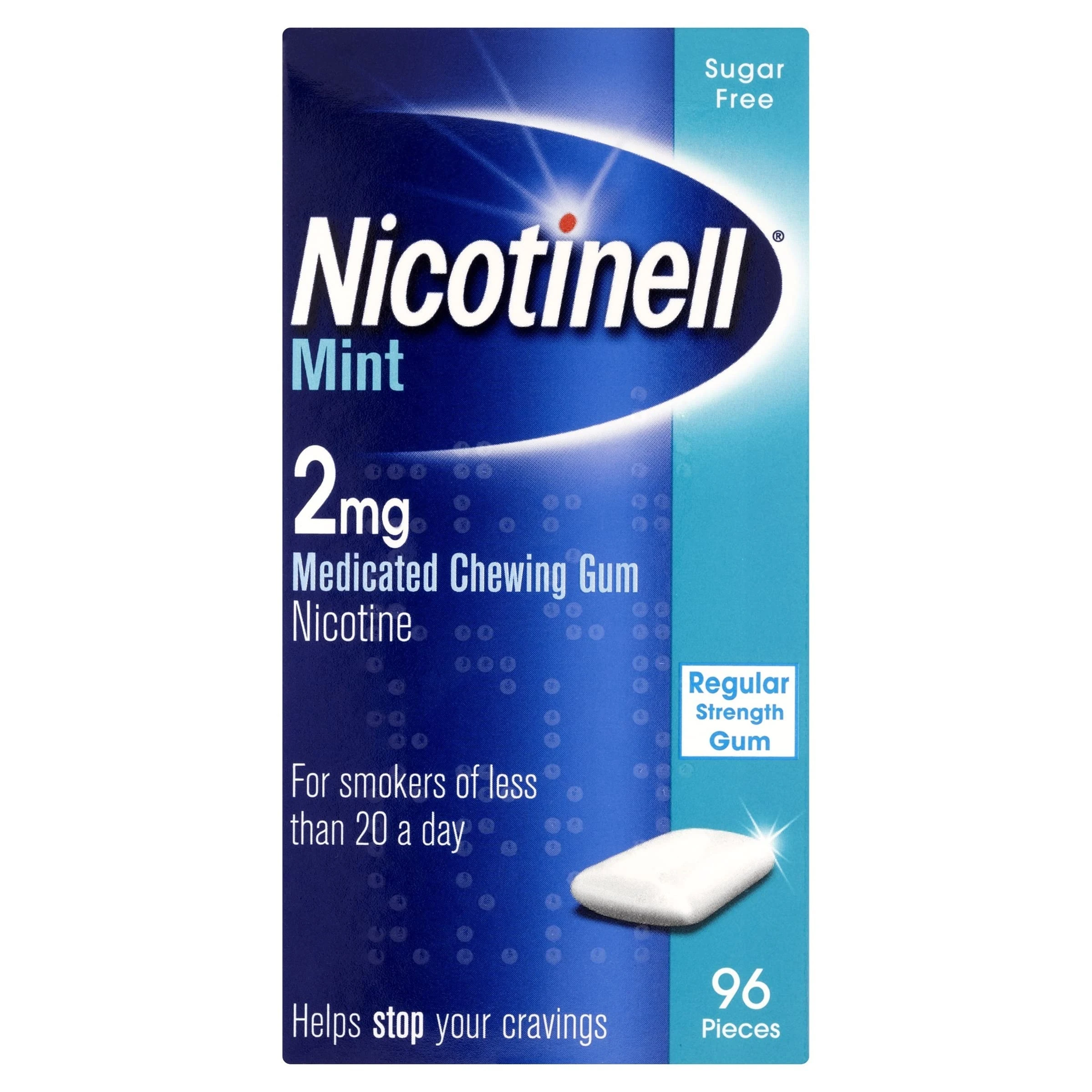 Nicotinell Mint Gum 2mg (96 Pieces), Stop Smoking Aid, Sugar Free Nicotine Gum, Mint Flavour, 2mg Regular Strength for Light Smokers, Quit Smoking Aid