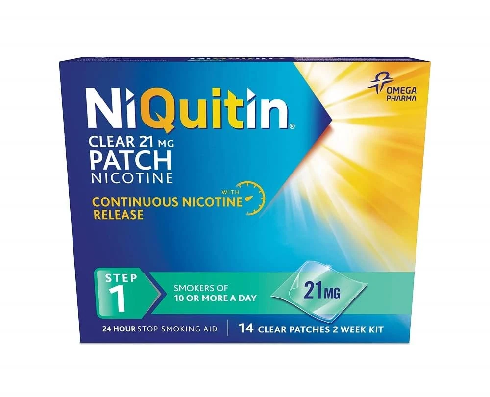 NiQuitin 21 mg Nicotine Patch - Step 1 - Stop Smoking Aid Therapy - 14 Clear Patches for 2 Weeks Treatment - 24h Craving Control - Invisible Nicotine Patches, White, 14 Count (Pack of 1)
