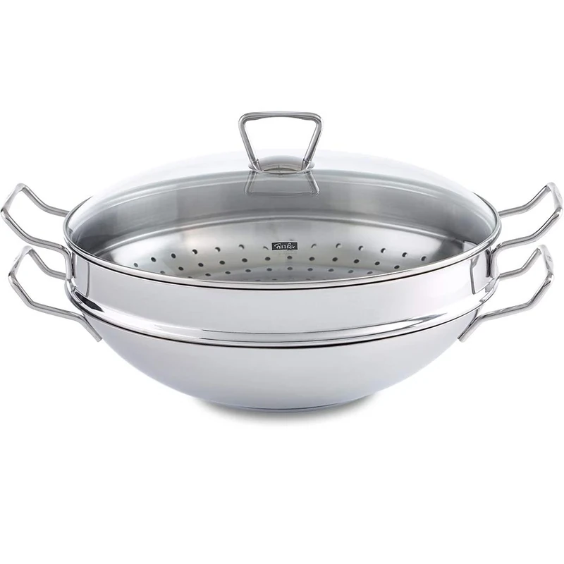 Fissler Nanjing Wok with Deep Frying Rack, Stainless Steel, 35 x 35 x 13.5 cm