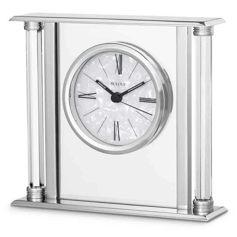Bulova B2454 The Pearl Tabletop Clock, Metal, Mirror Polished Silver