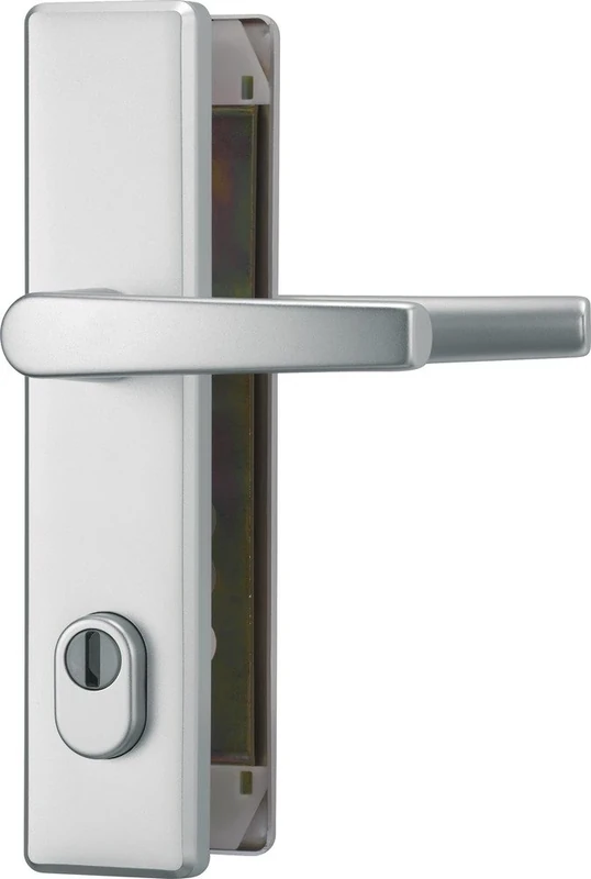 ABUS HLZS814 F1 207365 Door Handle for Both Sides of Door - Class-EK Security Plate with Angular Cylinder Guard - Aluminium