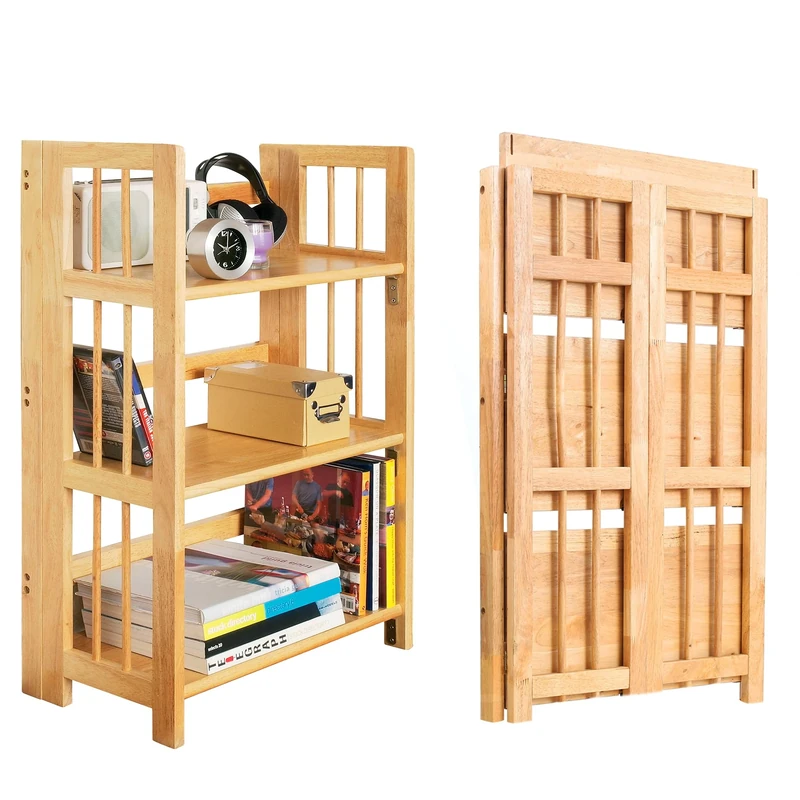 Premier Housewares Shelving Unit Modern Garage Storage 3 Tier Shed Shelving Folding Bathroom Organiser Racking Storage Shelving Unit 96h X 70w X 30d, Natural