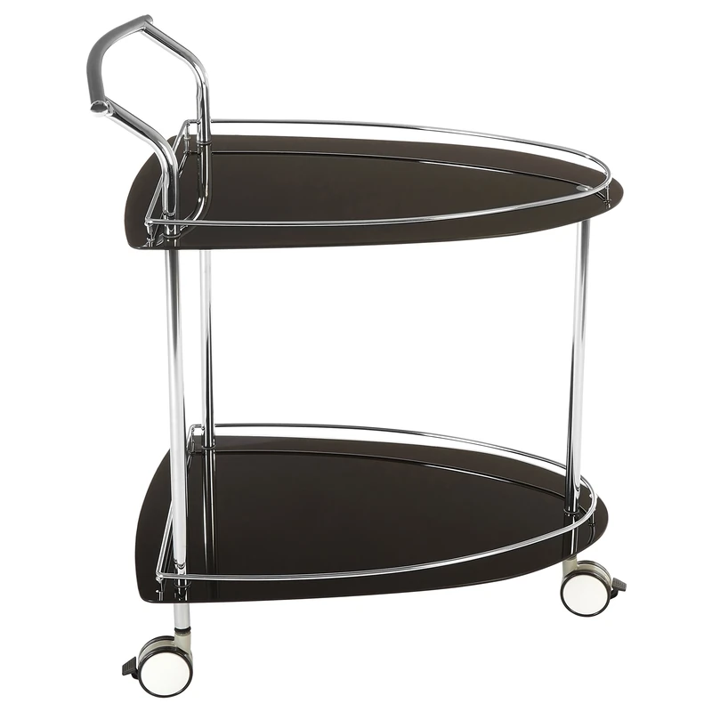 Contemporary Serving Trolley, Black Tempered Glass, Chrome Finish Frame