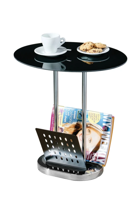 Premier Housewares Oval Coffee Table with Magazines Holder- Chrome/Black
