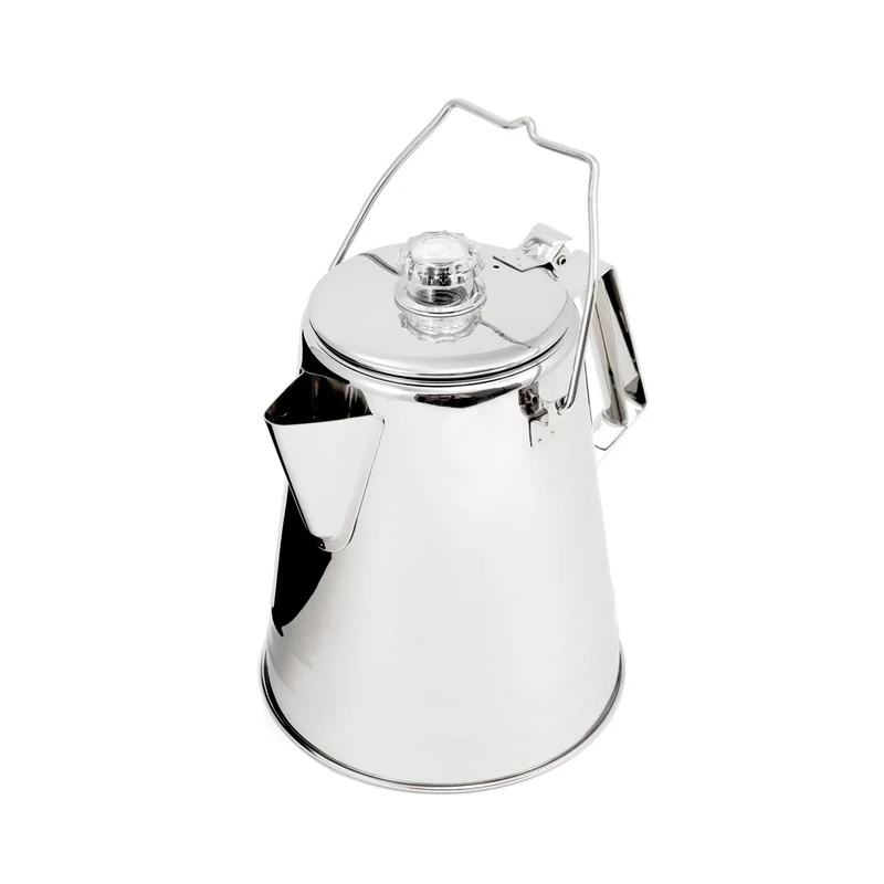 GSI Outdoors Percolator Coffee Pot I Glacier Stainless Steel Ultra-Rugged for Brewing Coffee Over Stove and Fire | Ideal for Group Camping, 14 Cup
