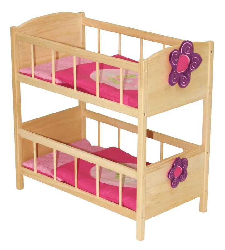 roba Doll Bunk Bed from the 'Happy Fee' Series, natural wood, including textile equipment, detachable flower