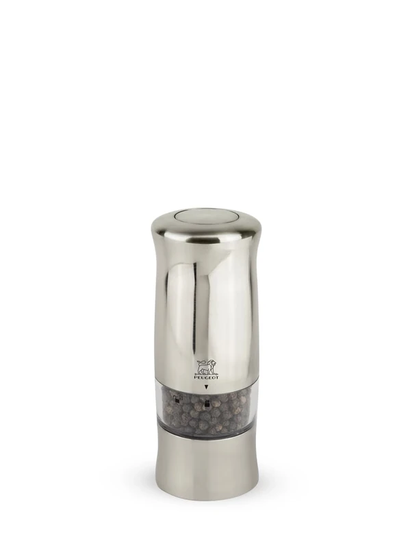Peugeot - Zeli Electric Pepper Mill - Adjustable Grinder - Battery Powered-LED Light - Plastic with Brushed Metal Finish, 14 cm