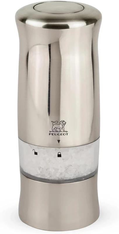 PEUGEOT - Zeli Electric 14 cm Salt Mill - Adjustable Grinder - Battery Powered-LED Light - Plastic with Brushed Metal Finish
