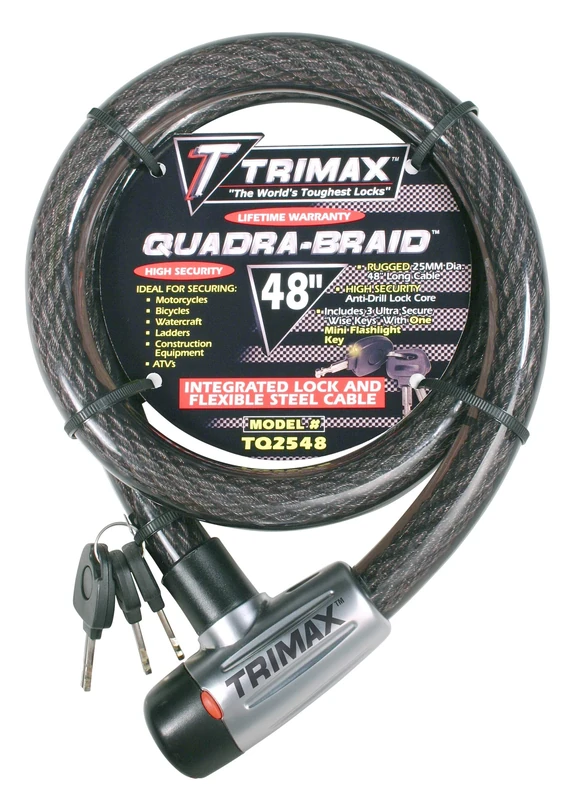 Trimax Trimaflex Integrated Keyed Cable Lock 4' L X 25Mm TQ2548, Card Packaging, Gray