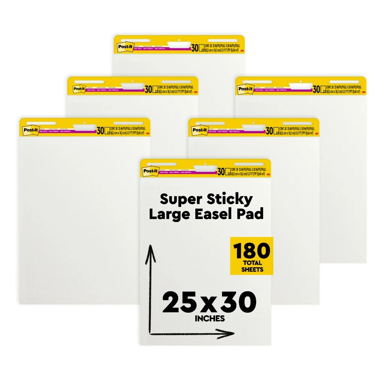 Post-it Super Sticky Meeting Charts,Value Pack, 6 Pads, 30 Sheets per Pad,635 mm x 762 mm, White Color - for Brainstorming Anywhere and Keeping All Ideas Visible