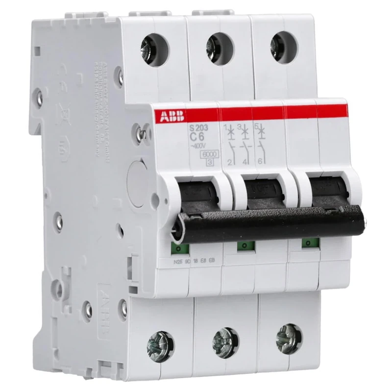 ABB S203-C6 Miniature Circuit Breaker, 3 Pole, Type C, 6/10kA Breaking Capacity, 6 Amp Current (2CDS253001R0064)