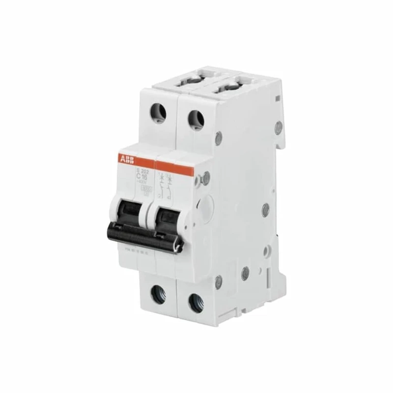 ABB S202-C16 Miniature Circuit Breaker, 2 Pole, Type C, 6/10kA Breaking Capacity, 16 Amp Current (2CDS252001R0164)