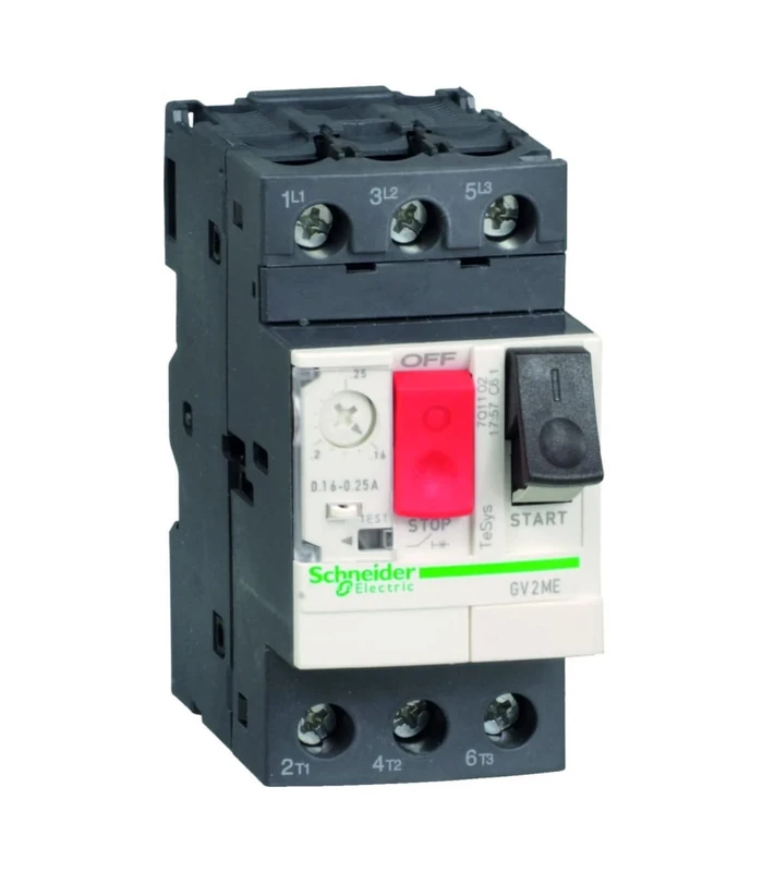 Schneider Electric TeSys GV2 - Motor Circuit Breaker, 3 Pole, 0.4-0.63A, Thermal Magnetic, Toggle Control, Screw Clamp Terminals, GV2ME04