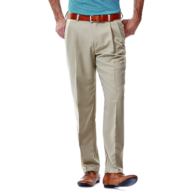 Haggar Mens Cool 18 Classic Fit Flat Front and Pleat Front Hidden Expandable Waistband Pant Big and Tall Sizes, Dark Taupe-Pleat, 54W x 34L - Image 1