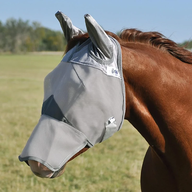 Cashel with Ears Long Fly Mask Horse Grey