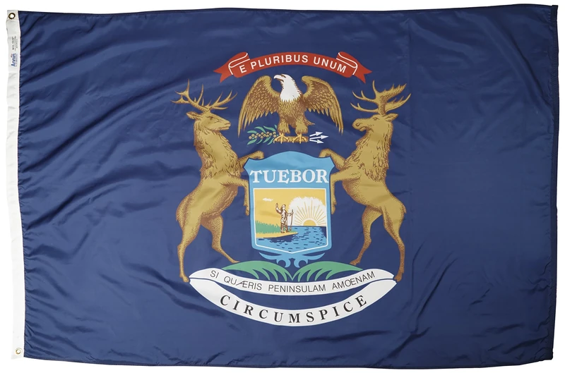 Annin Michigan State Flag 4x6 ft. Nylon SolarGuard Nyl-Glo 100% Made in USA to Official State Design Specifications Flagmakers. Model 142670