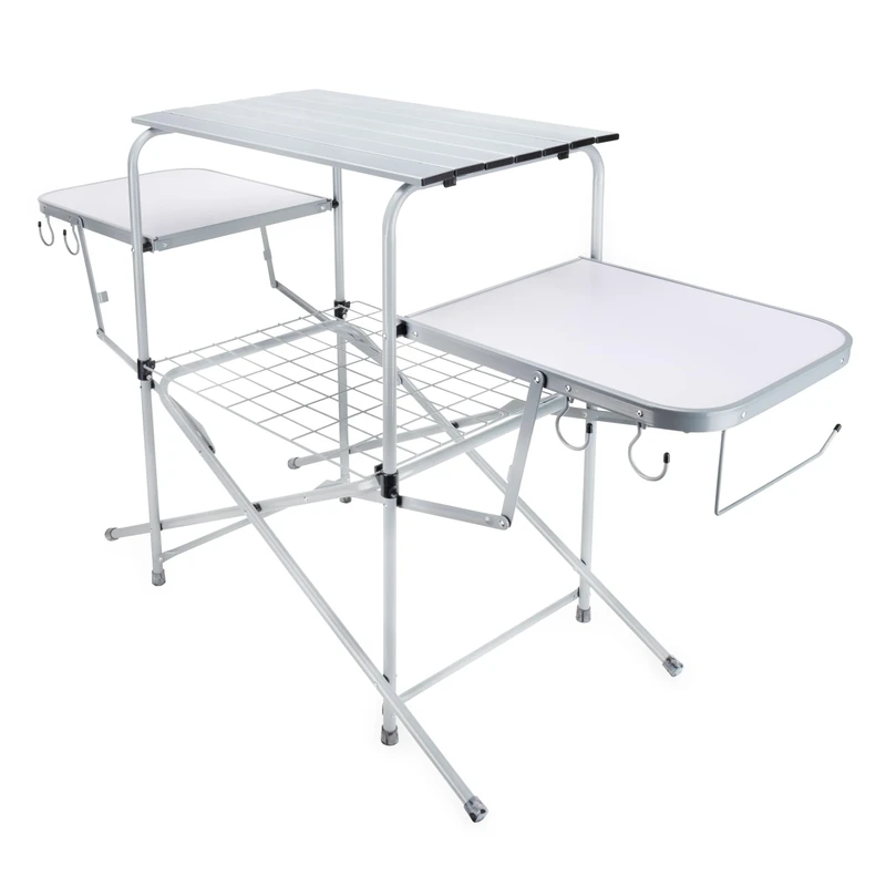 Camco Olympian Deluxe Portable Grill Table | Provides Plenty of Room for Grilling Gear | Ideal for Picnics, Camping, Boating, Tailgating, and Backyard BBQs | (57293)