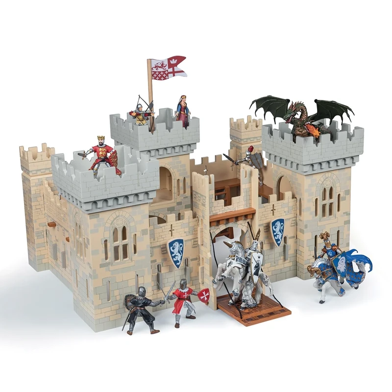 Papo - Master of Arms Castle Playset - Wooden Medieval Fortress for Kids Age 3+ - Functional Drawbridge and Guard Walk - Expandable Fantasy Decor - 58 x 40.5 x 30.5 cm - 60002