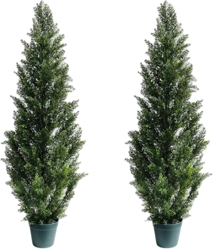 Pre-Potted 4' Artificial Cedar Topiary Outdoor Indoor Tree (Pack of 2)