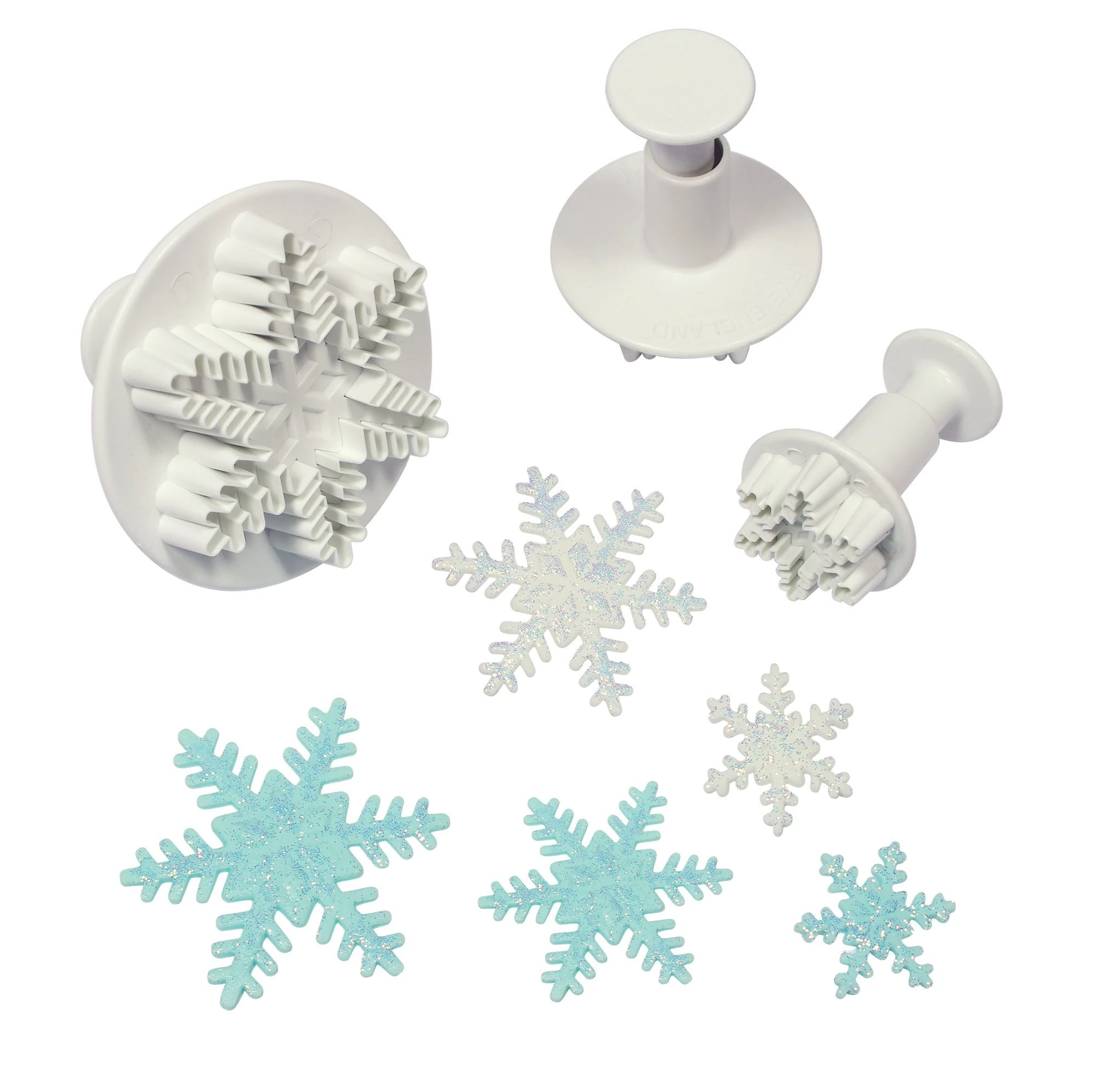 PME SF708 Snowflake Plunger Cutters, Set of 3, Small, Medium, Large sizes , White