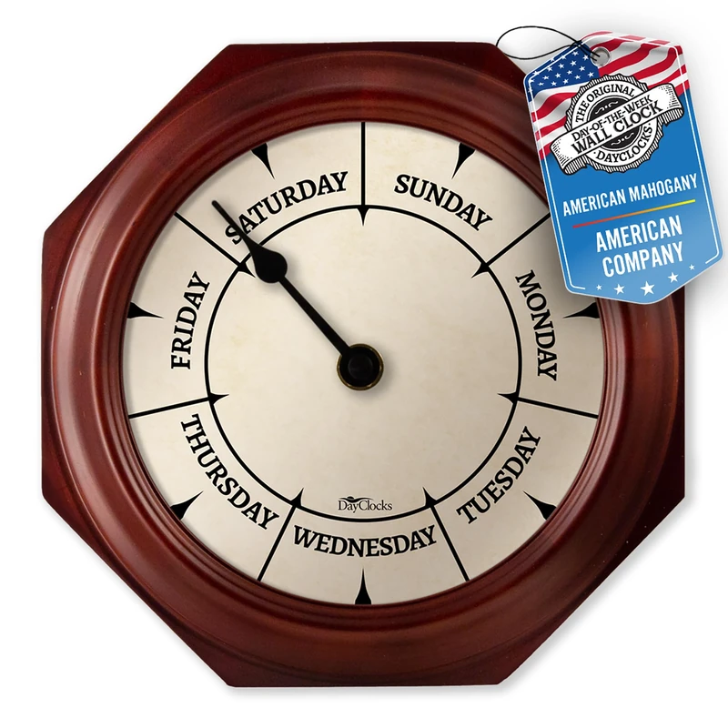 DayClocks Wall Clock, Wood, Mahogany, 9.5" Octagon