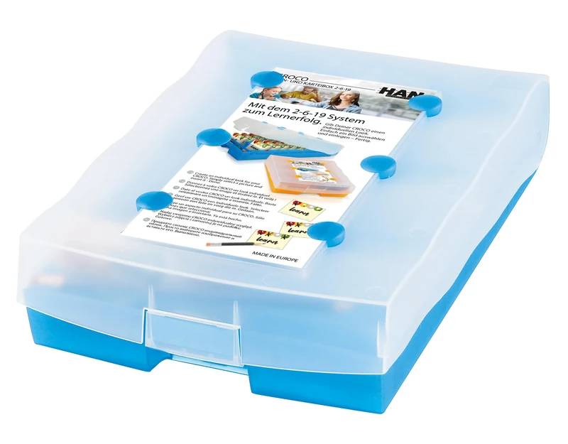 HAN 9988-643, CROCO 2-6-19 System flashcard file. The vocabulary learning system that helps you remember by reinforcing what you've already learnt, translucent blue