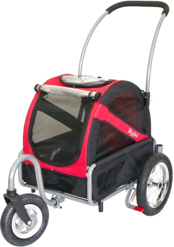 DoggyRide Mini Dog Stroller,Easily Converts Into Trailer, (With Optional Kit) Spring Red/ Black