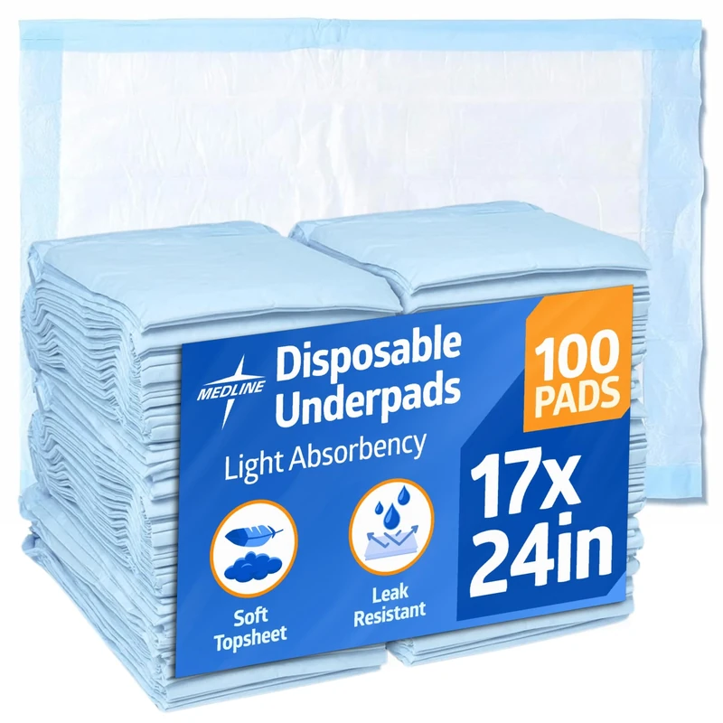 Medline Light Absorbency 17" x 24" Fluff Disposable Underpad, Great For Changing Table and Surfaces, 300 Per Case