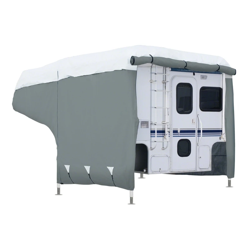Classic Accessories Over Drive PolyPRO3 Folding Camping Trailer Cover, Fits 8'-10'L, Grey/Snow White