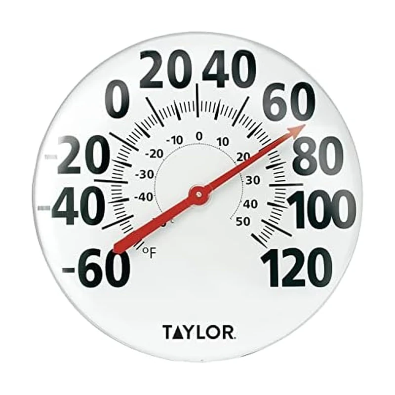 Taylor Extra Large Metal Wall Indoor Outdoor Thermometer, Easy to Read Numbers for Patio, Pool, and Indoor Areas, 18 inch, White